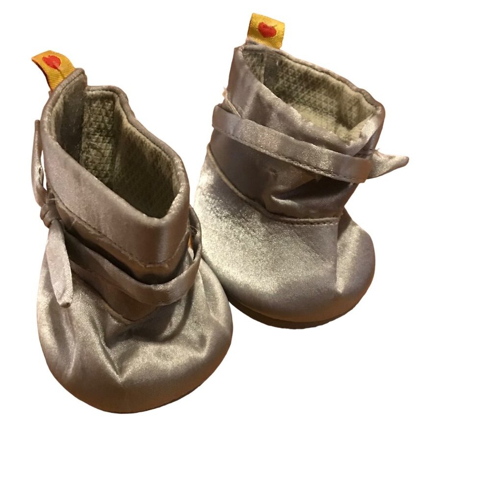 Build-A-Bear Workshop Baby Booties Gray Silver Satin Shoes With Bow BAB
